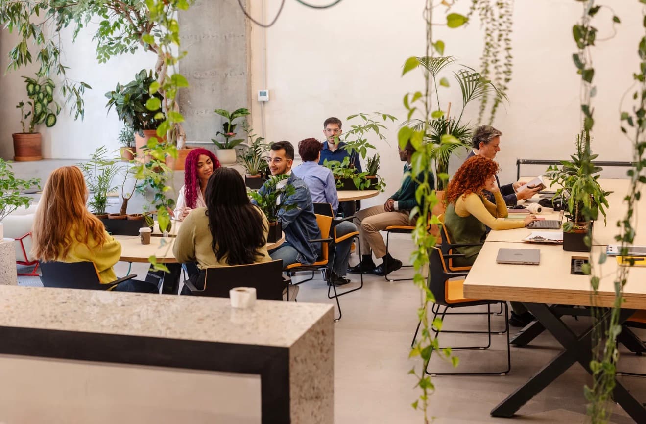 Team collaborating in a modern office