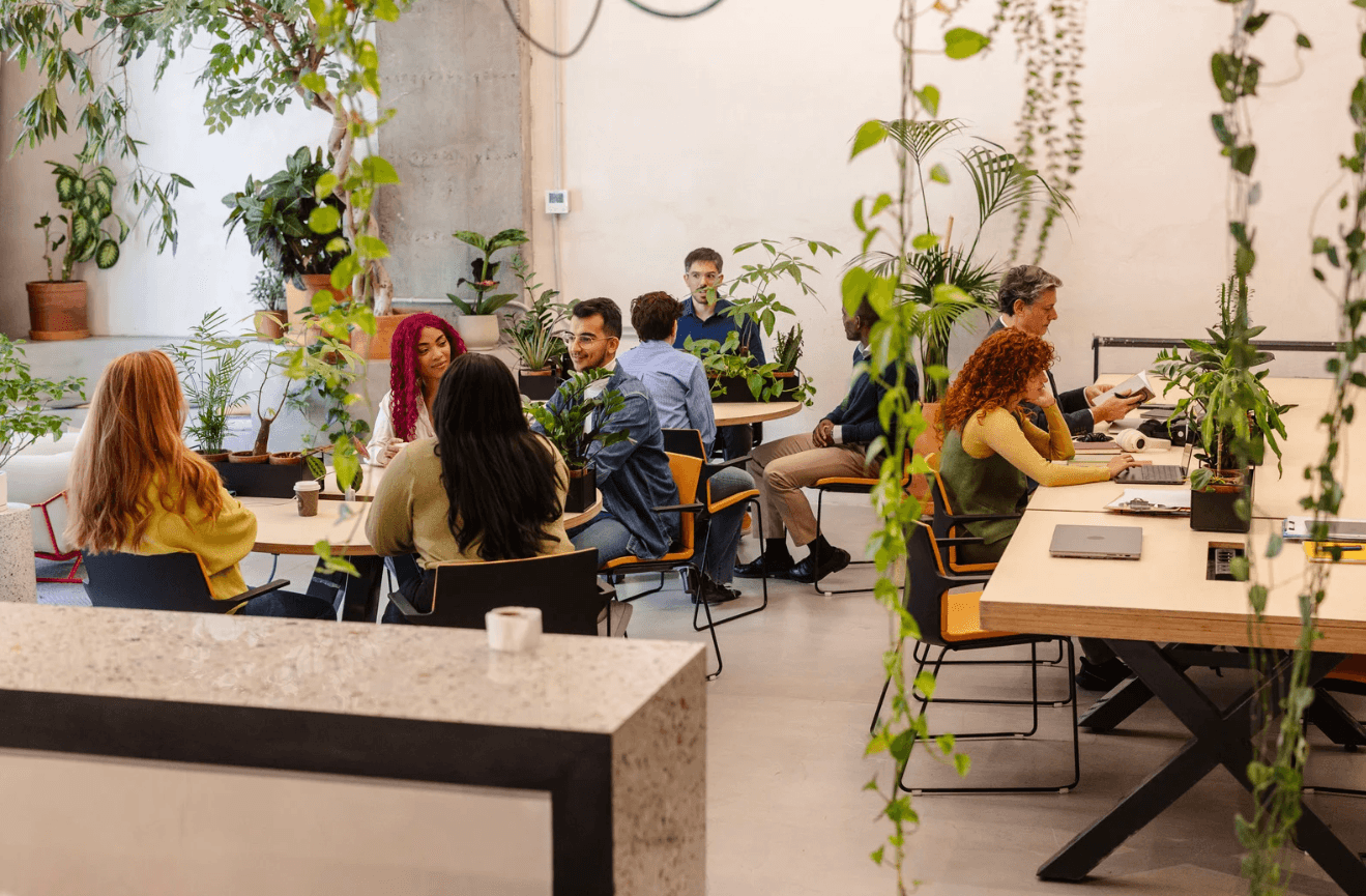 Team collaborating in a modern office